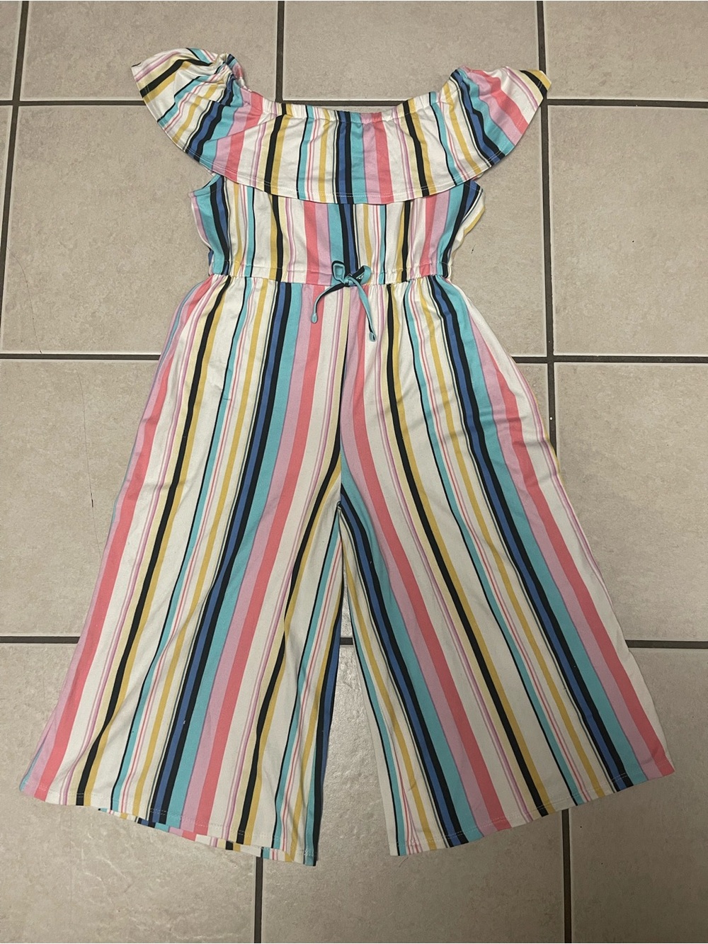 Butter Rainbow Stripe Off-Shoulder Jumpsuit